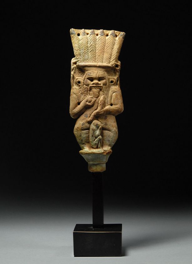 Ancient Egyptian Faience Sculpture of Bes Figure  