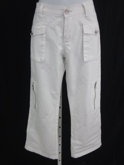 NWT COUTURE G White Capri Zipper Detail Pants Sz 4  