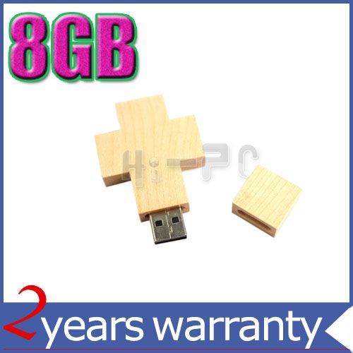 Fashionable 8GB Wooden Cross USB2.0 Flash Stick Drive  