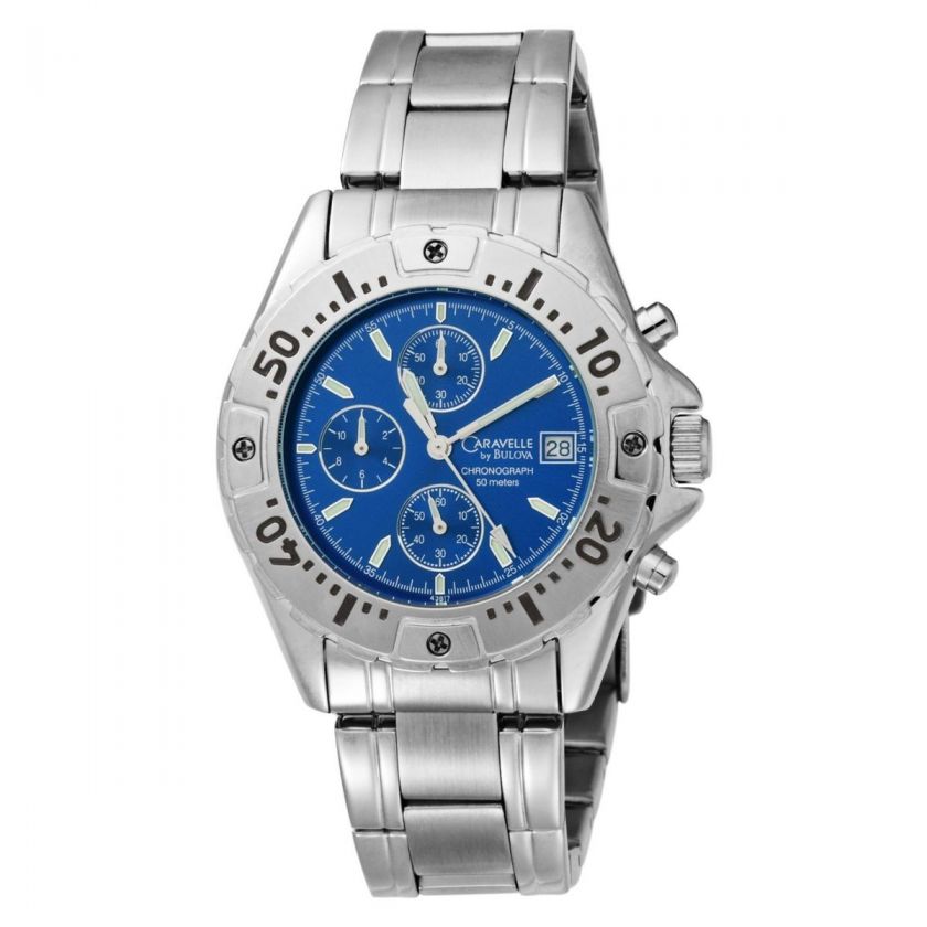   by Bulova Mens 43B17 Stainless Steel Bracelet Blue Dial Watch  