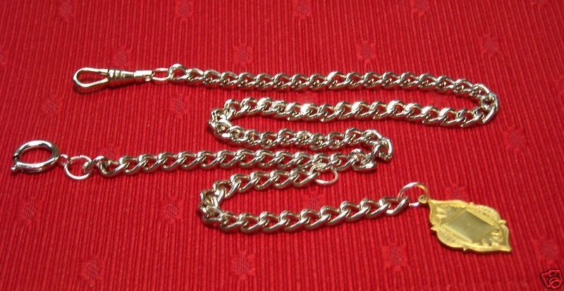 ALBERT POCKET WATCH CHAIN SILVER 14 NICE WITH FOB L@@K  
