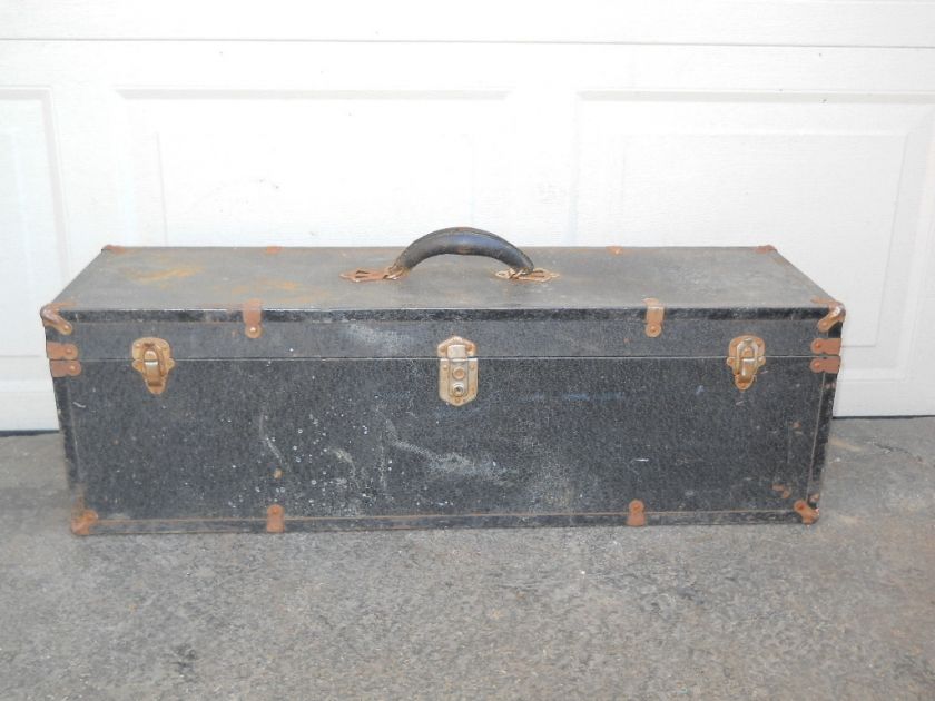 Antique Primitive Black Luggage Trunk Case 32x9x10  