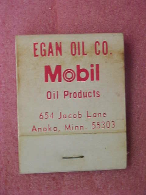   Vintage Egan Minn MN Minnesota Mobil Oil matchbook matchbooks Anoka MN