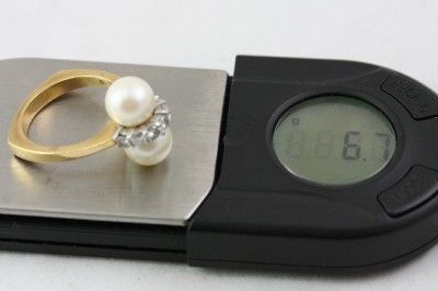 Fine Estate Jewelry 18KT Gold Diamond Pearl Ring Size 6  