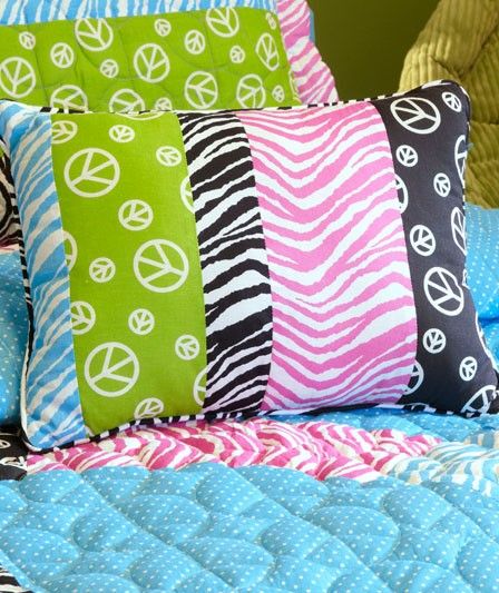 Teen Tween Peace Sign Animal Print Zebra Patchwork Quilt Bed Cover 