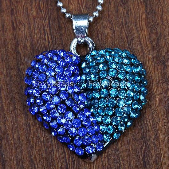 Blue & Green Crystal Heart Necklace Bead Pendant C32  