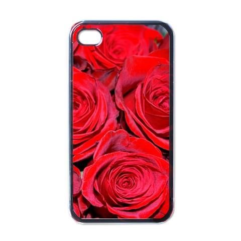 Red Roses Flowers Black Case for iphone 4  