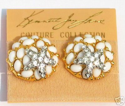 KENNETH JAY LANE GOLD&WHITE CABOCHON STARFISH EARRINGS  