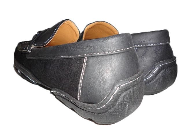 NEW MEN BLACK DRIVING MOCCASINS SHOES PU LEATHER SUEDE BUCKLE FREE 