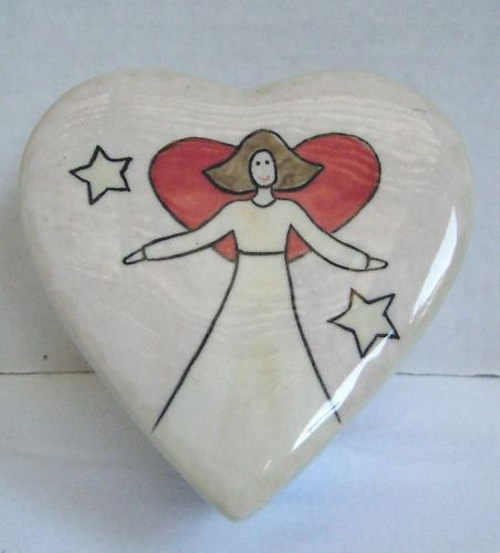 Ceramic Angel Heart Small TRINKET JEWELRY TREASURE BOX  
