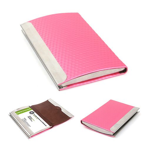 Pink Synthetic Leather Business Card Name Holder Case  