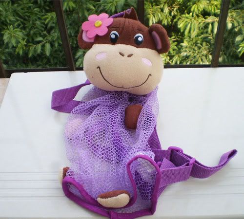 Lovely Purple Flower Bear Childrens Backpack Mesh Bag  