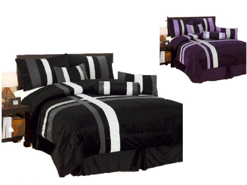 7PC New Comforter Set Patchwork Modern Shams Decorative Pillows Black 