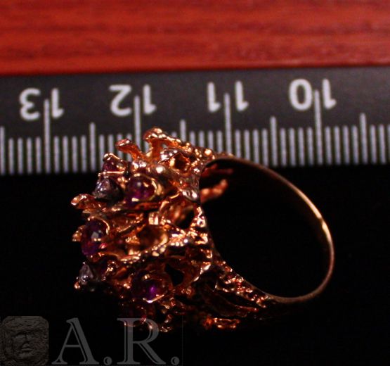 Vintage Chunky 14K Solid Gold Custom Ring w/Gemstones ~ not scrap 