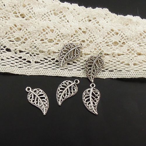 16*13mm Antique style silver tone leaf shaped jewelry charm pendants 