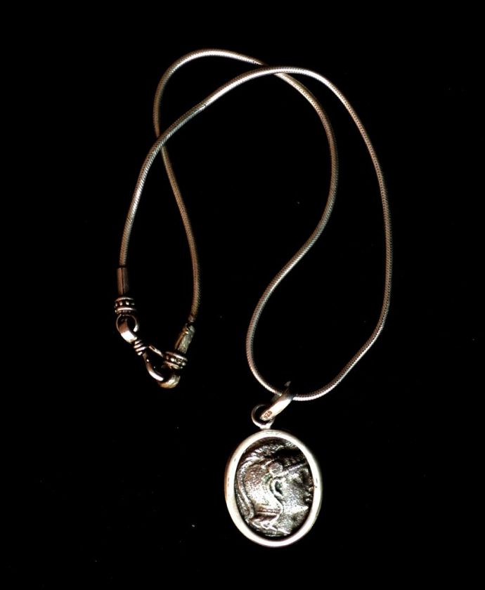 Vtg Artisan Silver 925 Greek Coin Pendant Necklace  