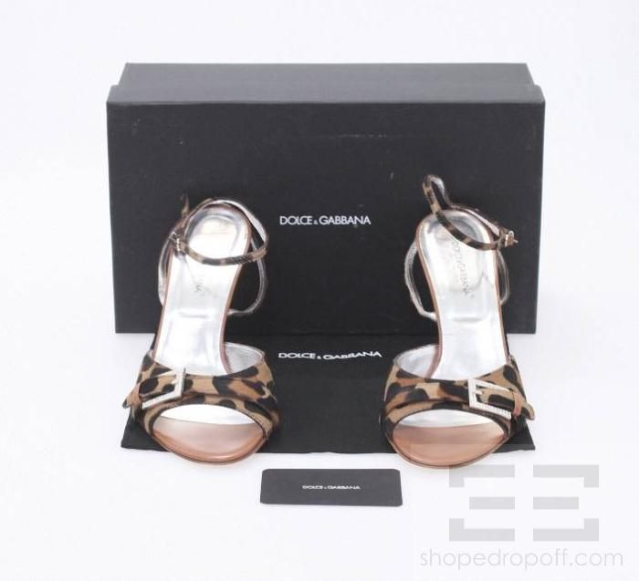 Dolce & Gabbana Leopard Print Pony Hair Jeweled Buckle Heels Size 39 