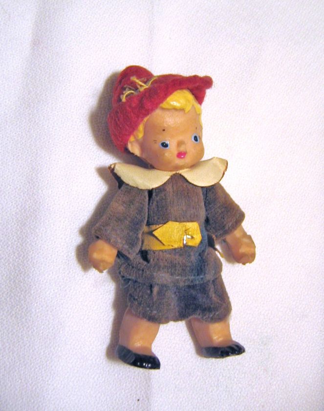 vintage old rubber blonde boy doll Flagg Doll Co. felt hat clothes 3 
