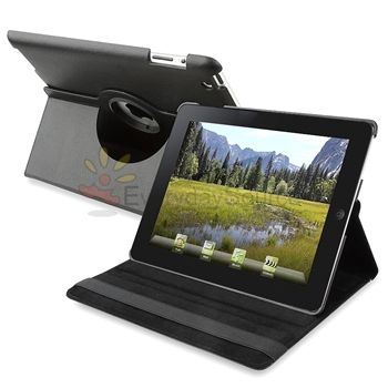 For iPad 2 360° Black Rotating Magnetic Leather Case Hard Cover 