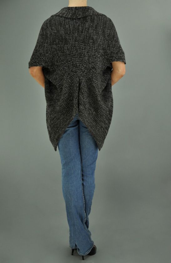 MM APPAREL Grey Brown Black Fly Away Uneven Hem Cable Knit Wrap 