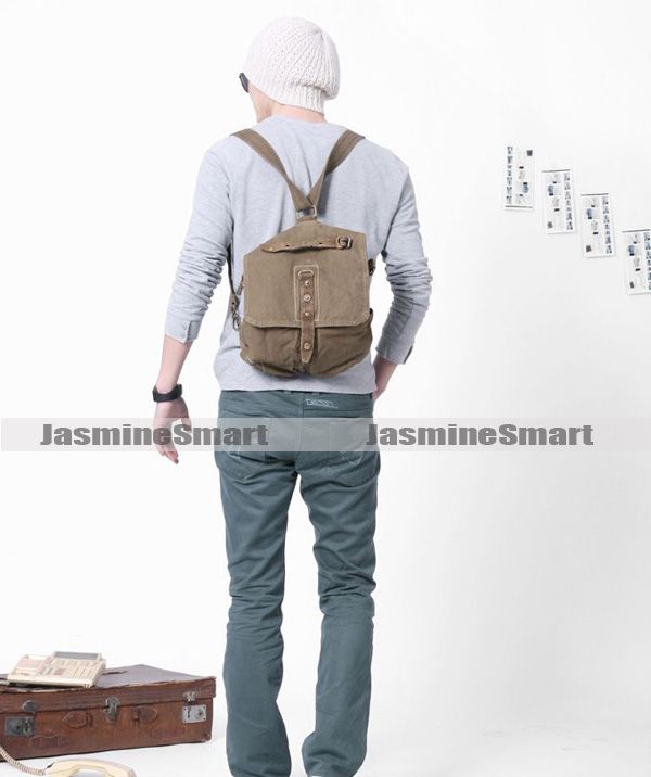 New Canvas Real Leather Vintage Military Mens Shoulder Bags Backpack 