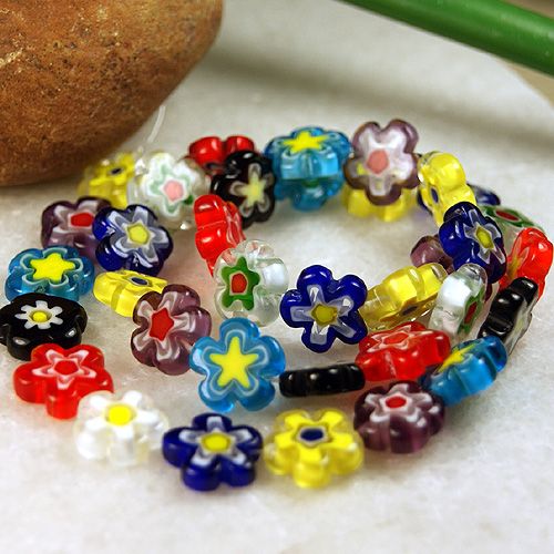 12mm Mixed Flower Millefiori Glass Loose Beads 15 Str.  