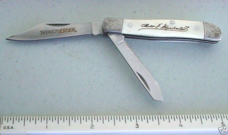   Gift for Dad ~ New Winchester Trapper 2 Blade Pocket Knife Bone Handle